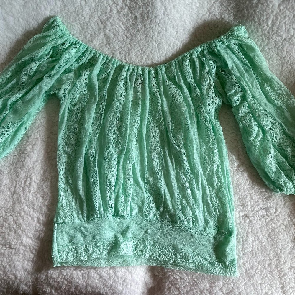 Poof! Seafoam Lacey Crop-Top